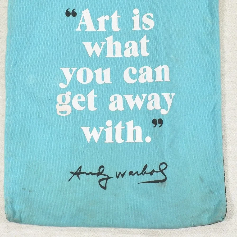 Andy Warhol Flowers Canvas Tote Bag Aqua Teal Blue Art Is What You Can Get Away